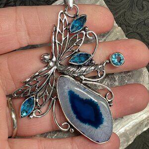 Blue Quartz and Faceted Topaz Fairy Pendant Stone Crystal Jewelry